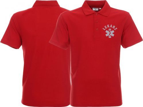 LPP - Promostars Koszulka Polo ratownicza czerwona męska odblaskowa FUNKCYJNA - nadruk przód