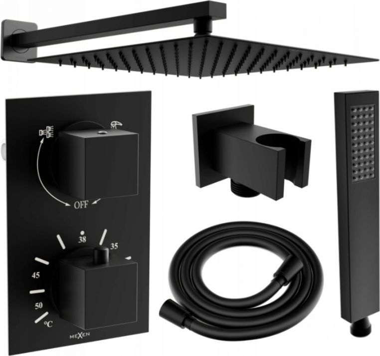 Zestaw prysznicowy Mexen Mexen Cube DR02 zestaw prysznicowy podtynkowy z deszczownica 30 cm, czarny - 77502DR0230-70