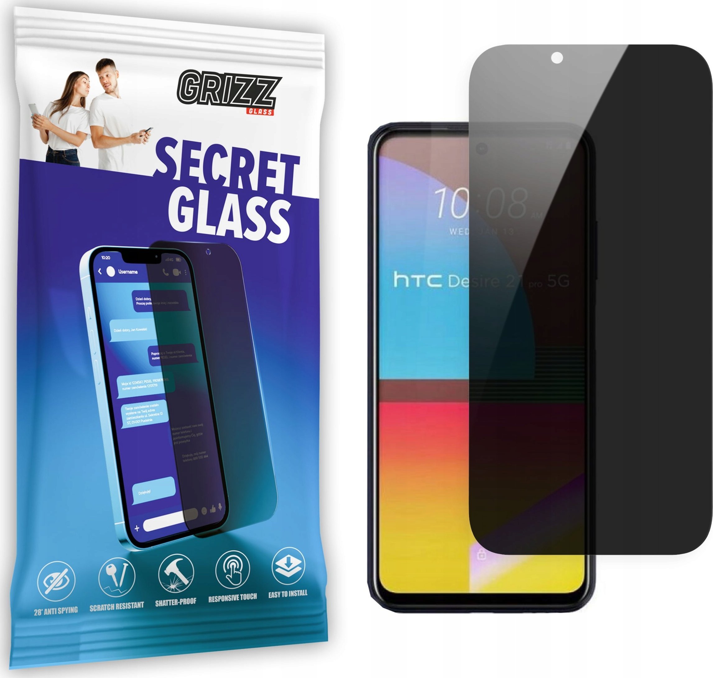 GrizzGlass Szkło prywatyzujące GrizzGlass SecretGlass do HTC Desire 21 Pro 5G