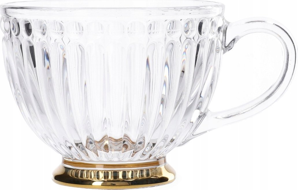 Glass cup Homla BARREL with stripes and a golden base, 360 ml