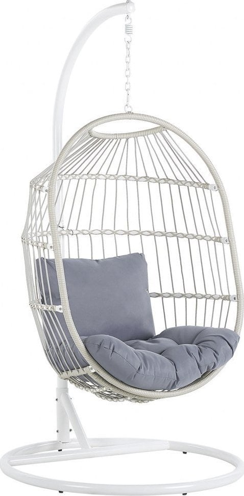 Beliani Fotel wiszący ze stojakiem z technorattanu biały ALBA!