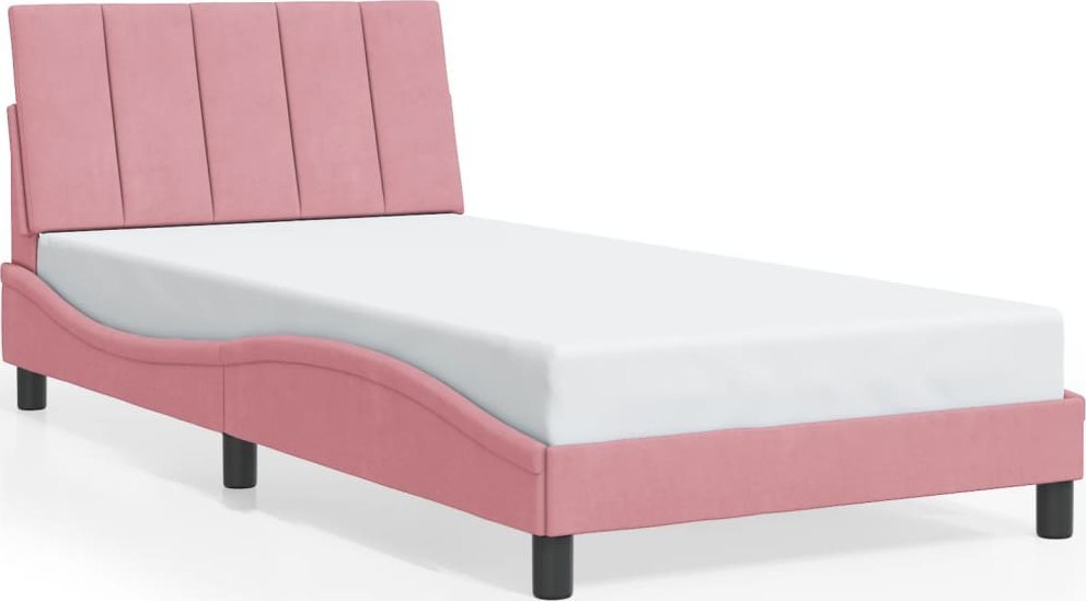 Rama łóżka z zagłówkiem, różowa, 100x200 cm, aksamitna