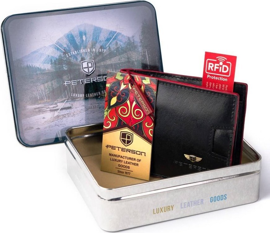 Peterson Elegancki portfel męski z czerwonym akcentem Peterson