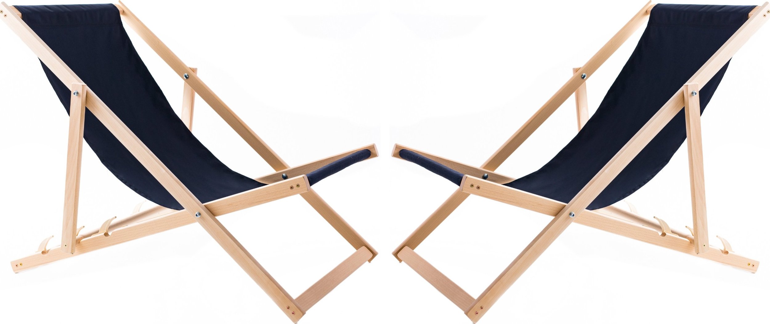 2X LEŻAK PLAŻOWY OGRODOWY DREWNIANY SKŁADANY WOODOK granatowa tkanina