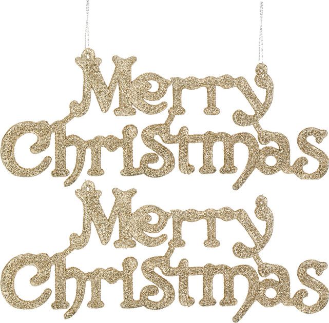 Springos Zawieszka na choinkę napis Merry Christmas 2 szt. ozdoba świąteczna 24 cm złoty brokat UNIWERSALNY