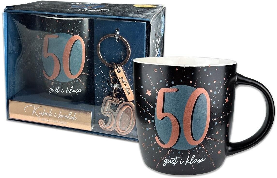 Kubek Denim z metalowym brelokiem - 50 urodziny