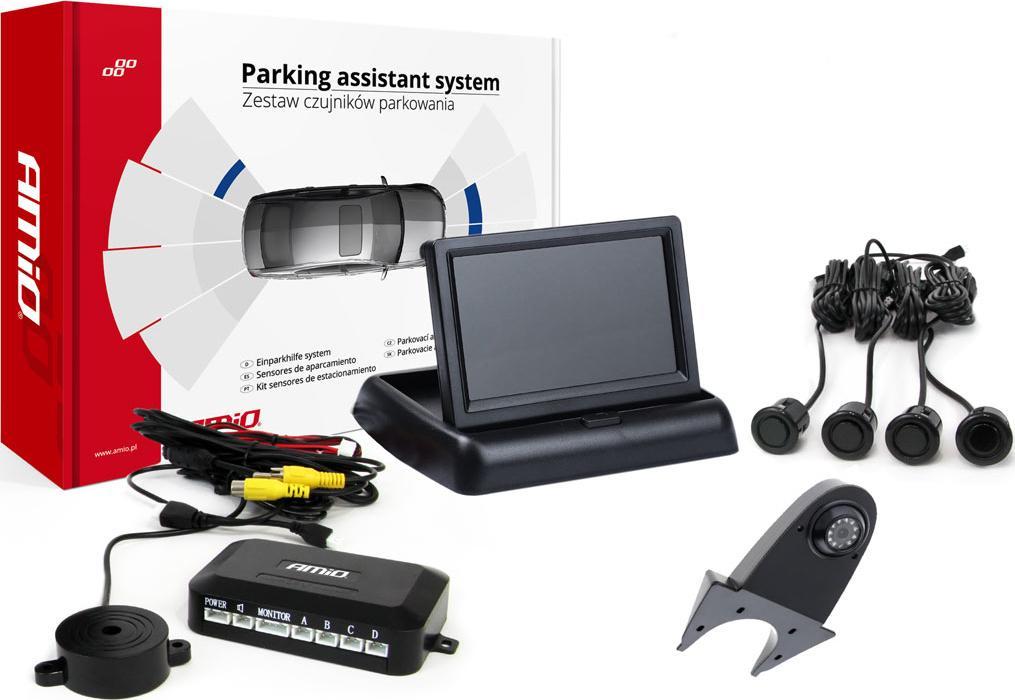 AMiO Zestaw czujników parkowania tft02 4,3" z kamerą hd-502-ir 4 sensory czarne "gold"