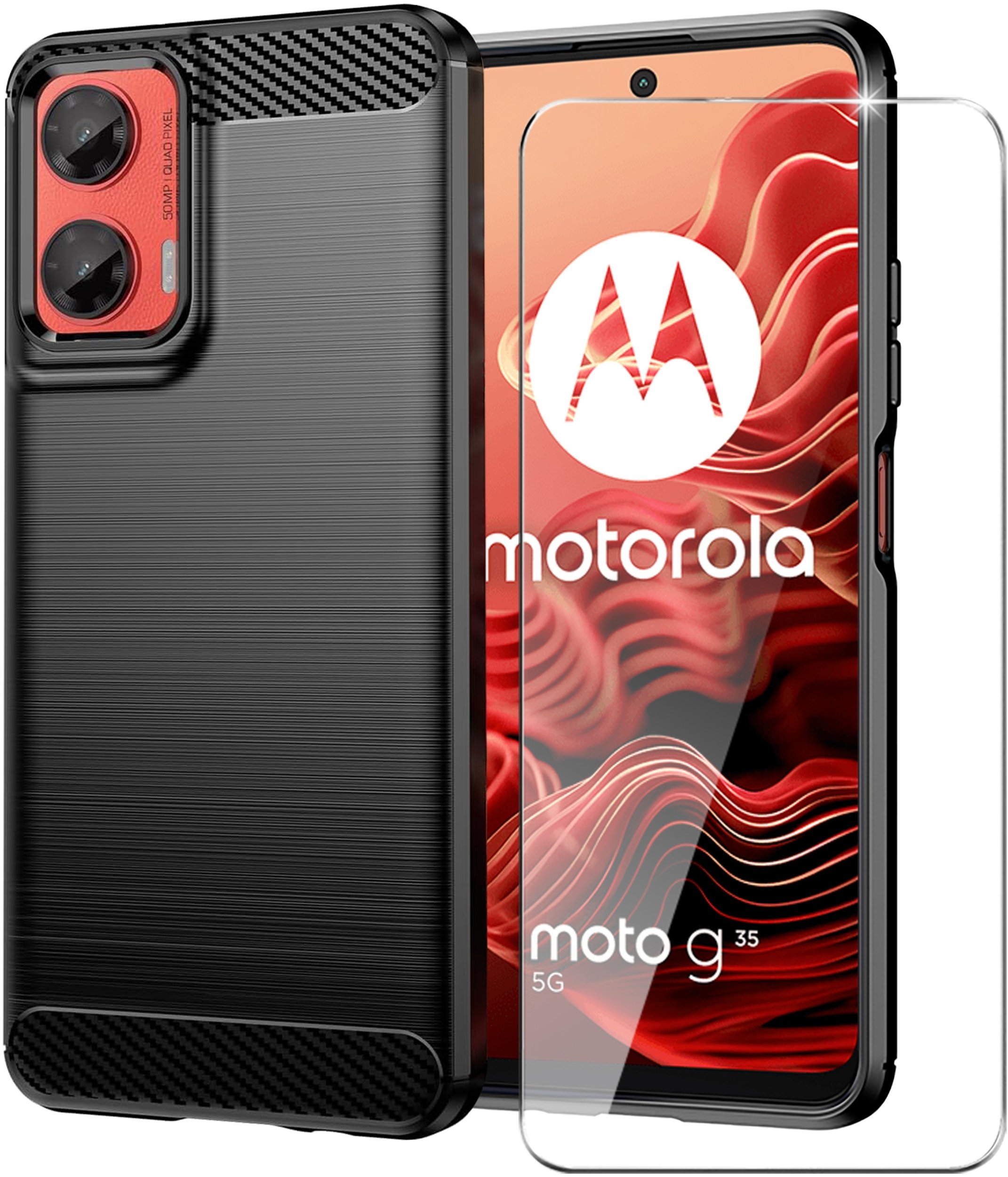 Etui do Motorola Moto G35 5G Pancerne Carbon CASE + Szkło OCHRONNE 9H