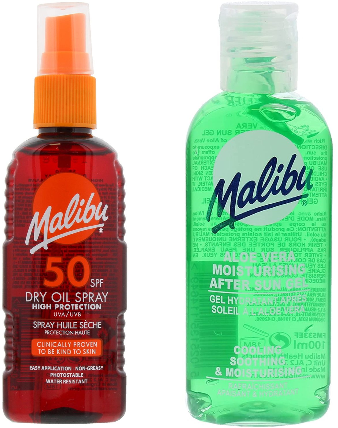 Malibu SPF50 Olejek Brązujący 100ml + Aloe Po Opalaniu 100ml