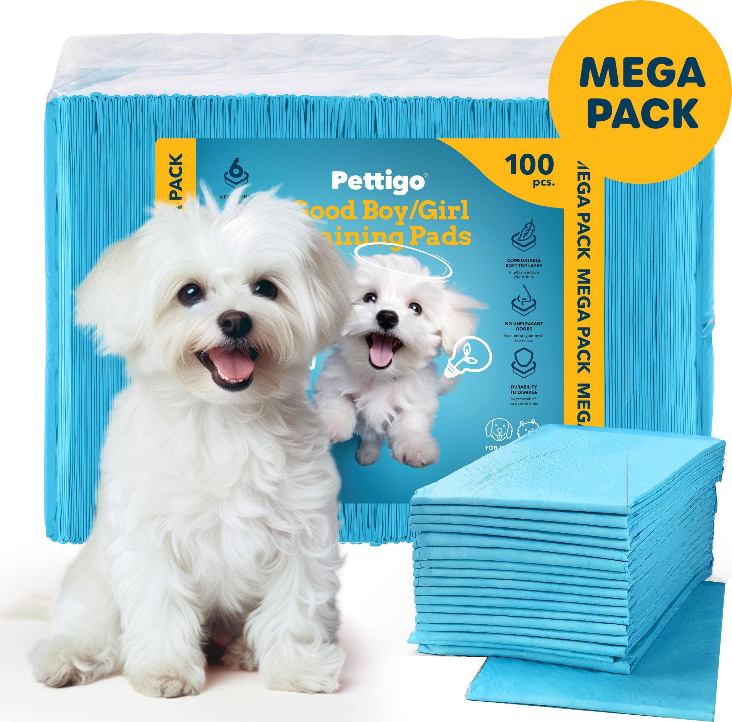 Pettigo PODKŁADY HIGIENICZNE 60x60 CHŁONNE MATY dla PSA NAUKA SIKANIA - 100 szt
