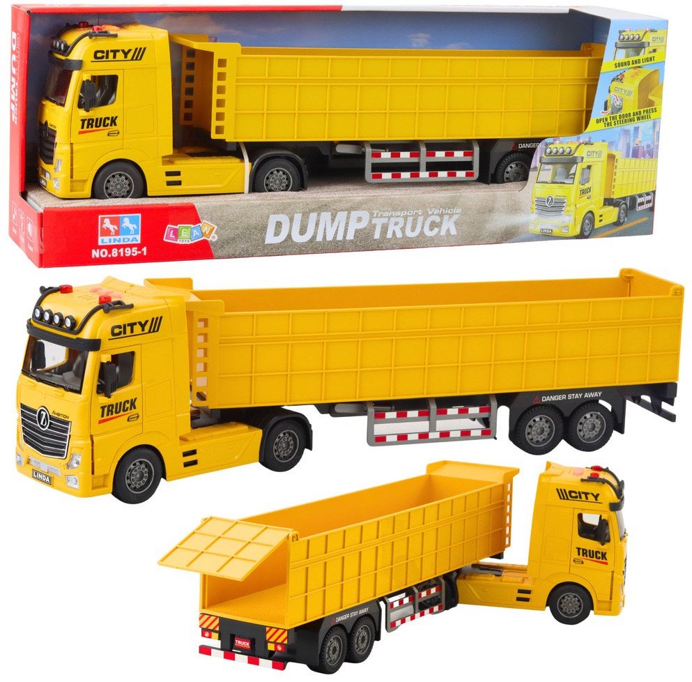 Ciężarówka Transportowa Podnoszona Naczepa Światła Dźwięki Żółta