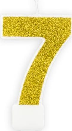 Świeczka urodzinowa, cyferka 7, złota brokatowa, 7 cm. uniwersalny