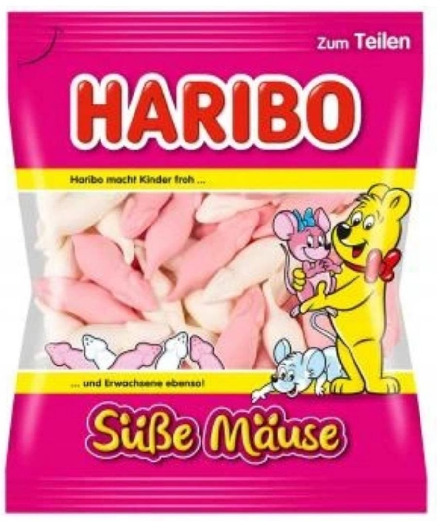 Haribo żelki myszki pianki różowe i białe mause malinowe i cytrynowe niemieckie 175 g