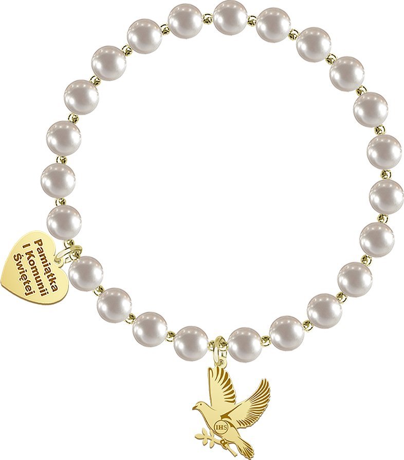 Radziszewska Jewellery I KOMUNIA ŚWIĘTA Bransoletka z Gołębiem serce srebro pozłacane GRAWER GRATIS