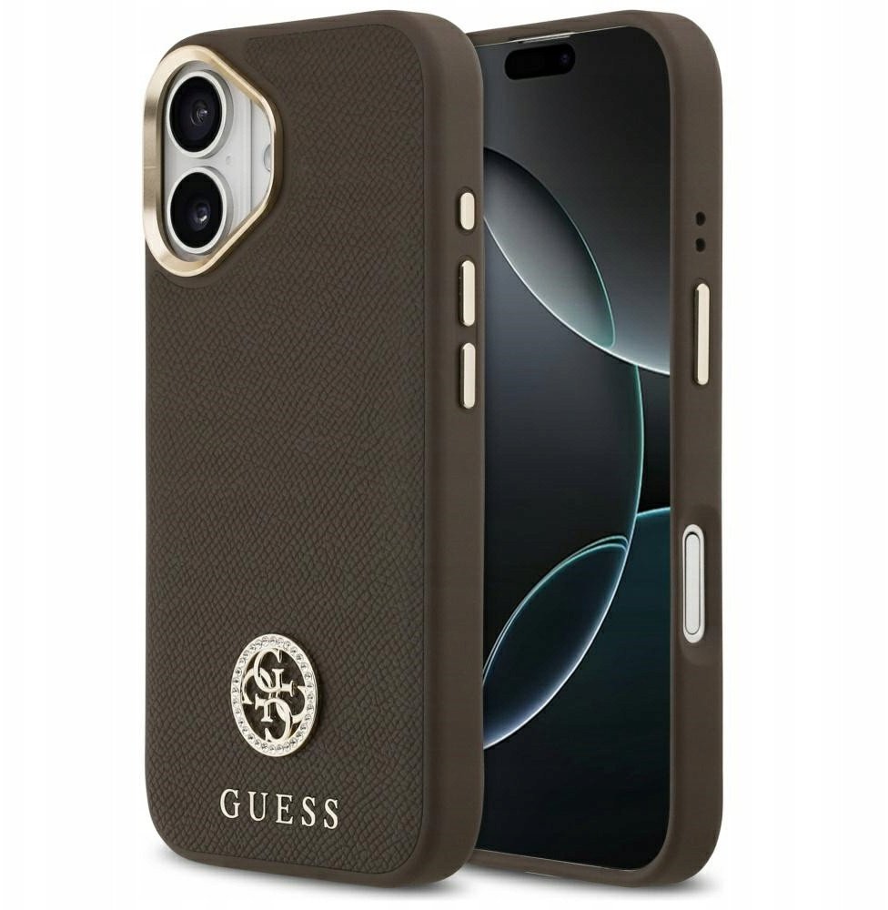 Etui Guess Grained Strass Logo MagSafe do iPhone 17 brązowy