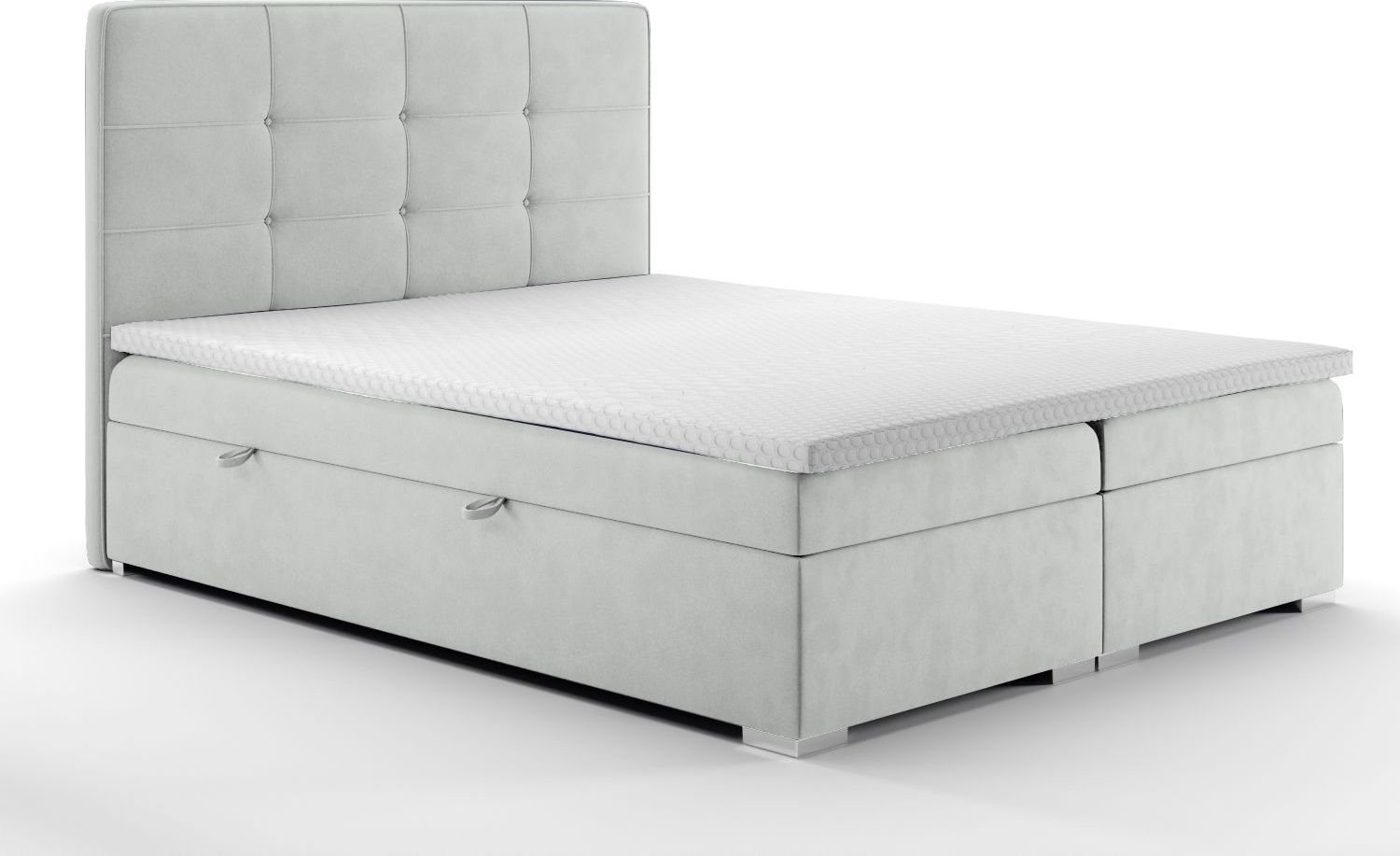 LAVERTO Łóżko kontynentalne TUTO 160x200 jasno szare velvet z pojemnikiem