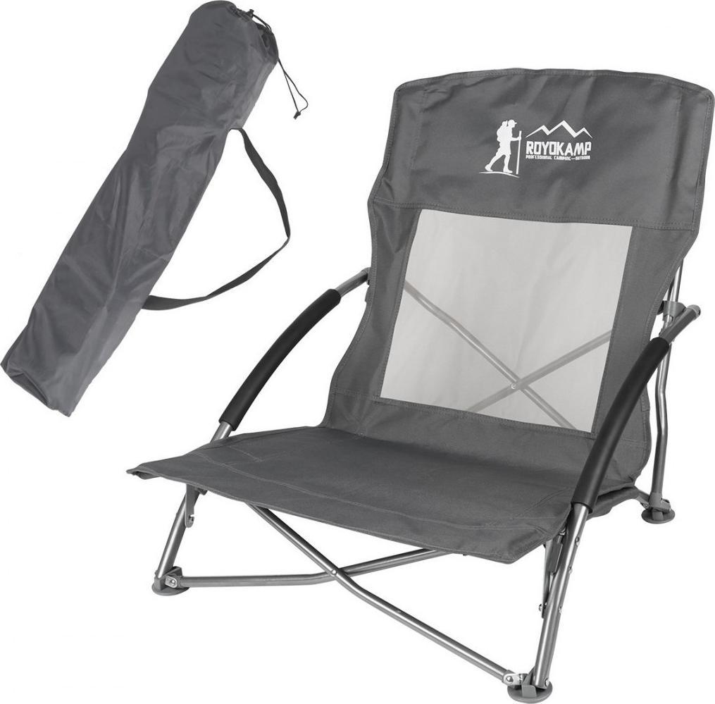 Royokamp Fotel turystyczno plażowy z podłokietnikami 55x58x64 cm składany szary