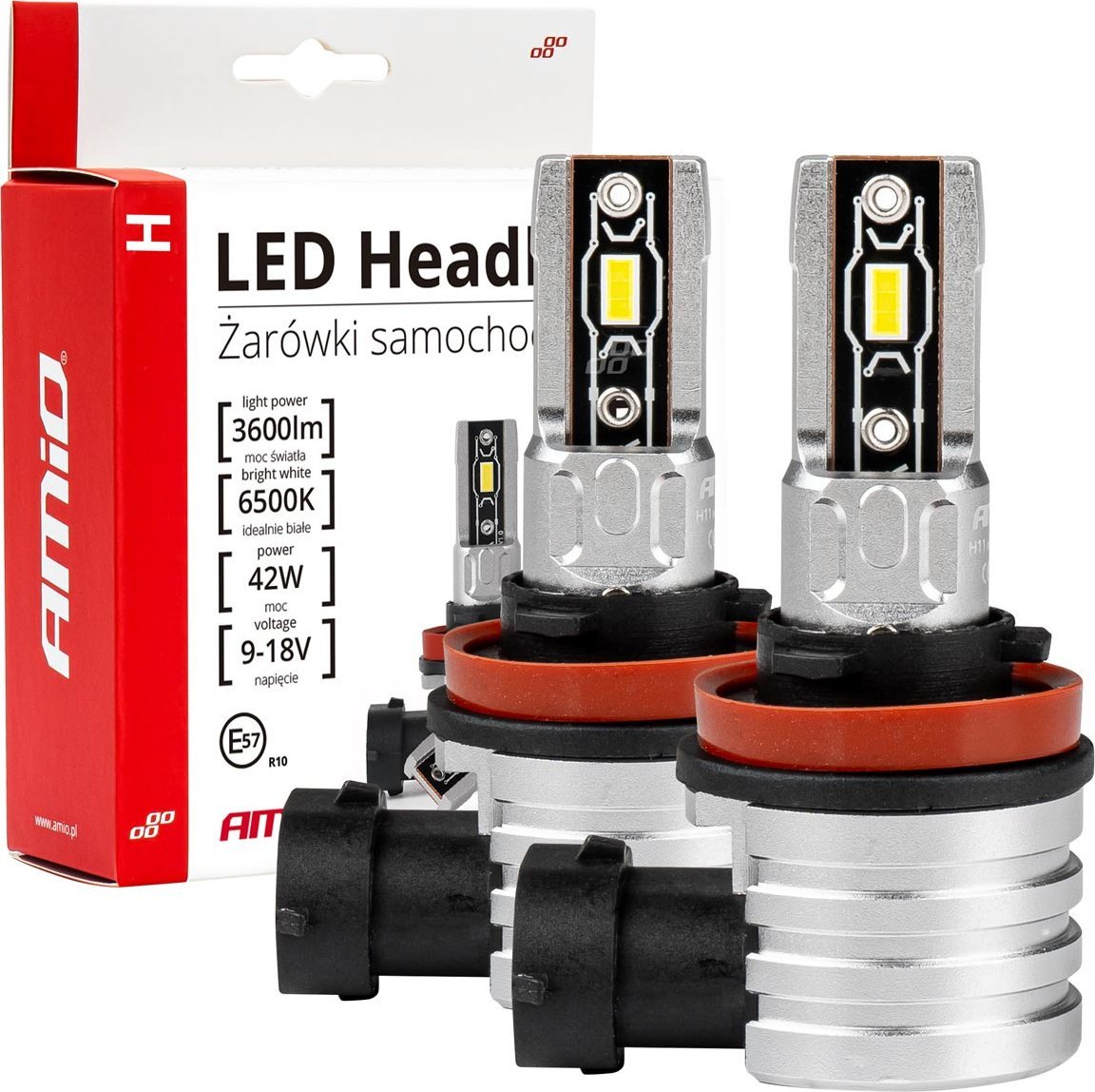AMiO Żarówki samochodowe led seria h-mini h8 h9 h11 h16 6500k canbus amio-03333