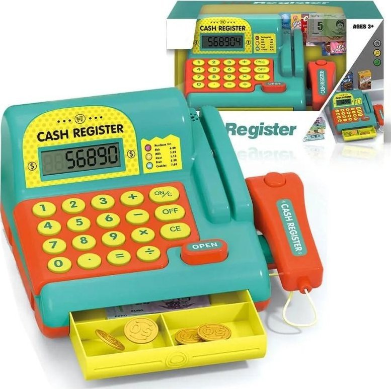Kasa fiskalna z akcesoriami do zabawy w sklep