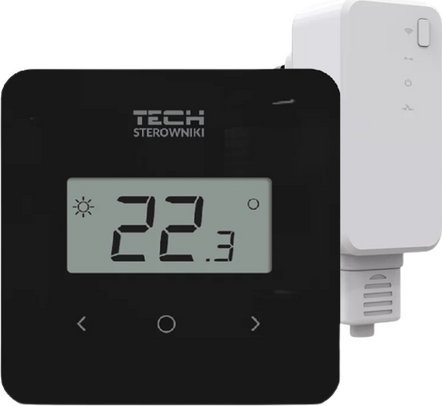 Tech Regulator pokojowy bezprzewodowy T-2.2, dwustanowy z pomiarem wilgotności, montaż natynkowy, czarny STT-2.2BK