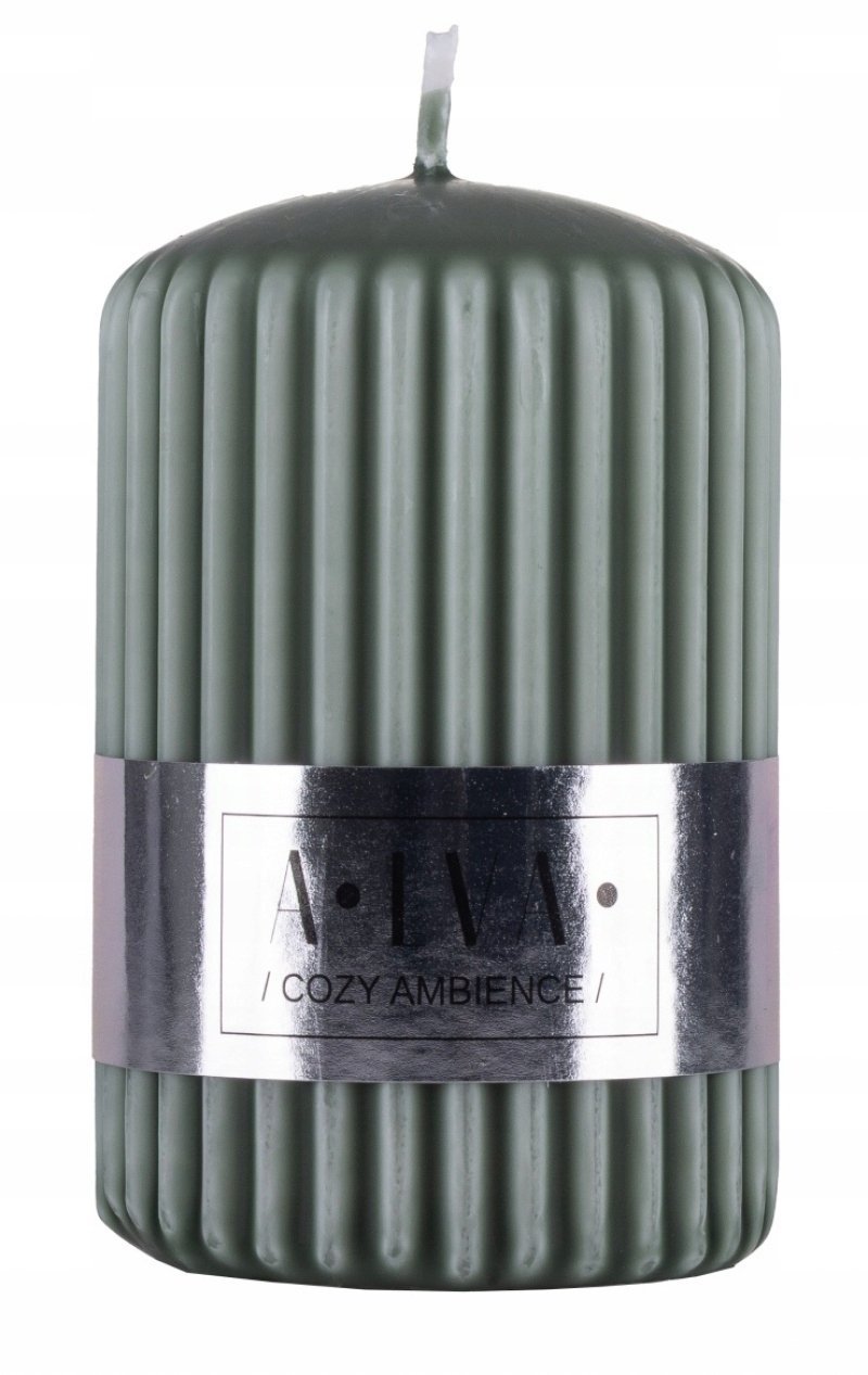 Donau Home Świeca słupkowa ryflowana Alva, 60x90mm, zielony