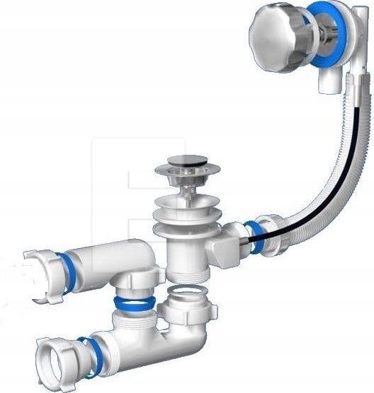 Syfon AKCES 19975P SYFON WANNOWY KOREK AUTOMAT. POKRĘTŁO CHROM, ODEJŚCIE OBROTOWE FI 50 // SW+AUTOMAT