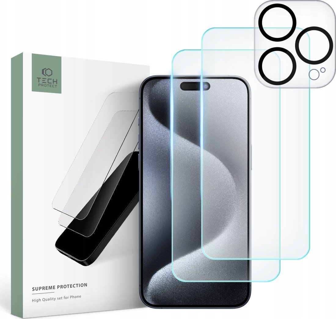 Tech-Protect SZKŁO HARTOWANE TECH-PROTECT SUPREME SET 3-PACK IPHONE 16 PRO CLEAR
