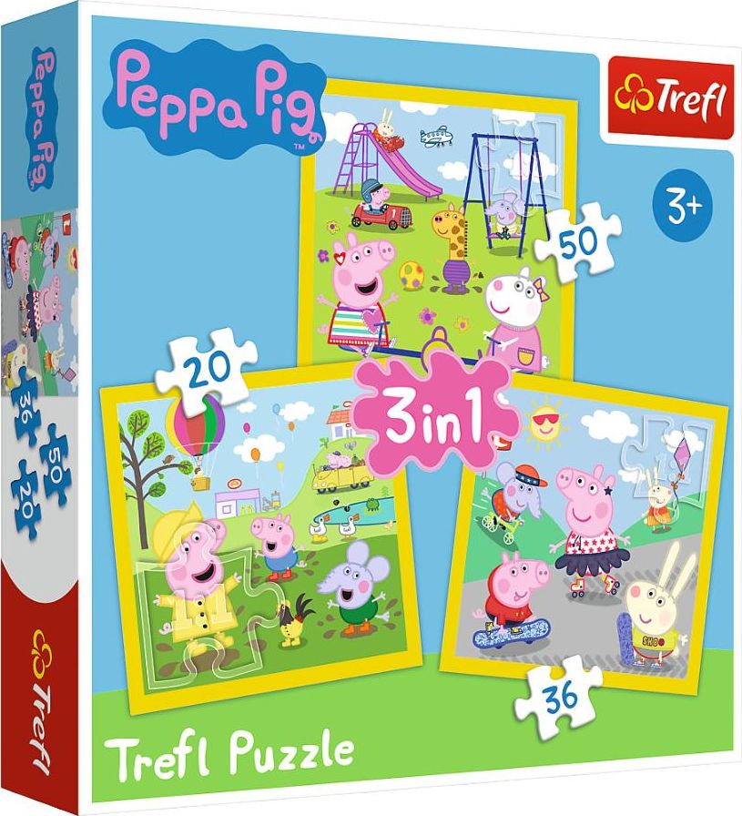 Trefl Puzzle 3w1 Świnka Peppa - Wesoły dzień Peppy