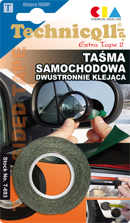Technicqll Taśma samochodowa dwustronna czarna 19mm x 1,5m T-709