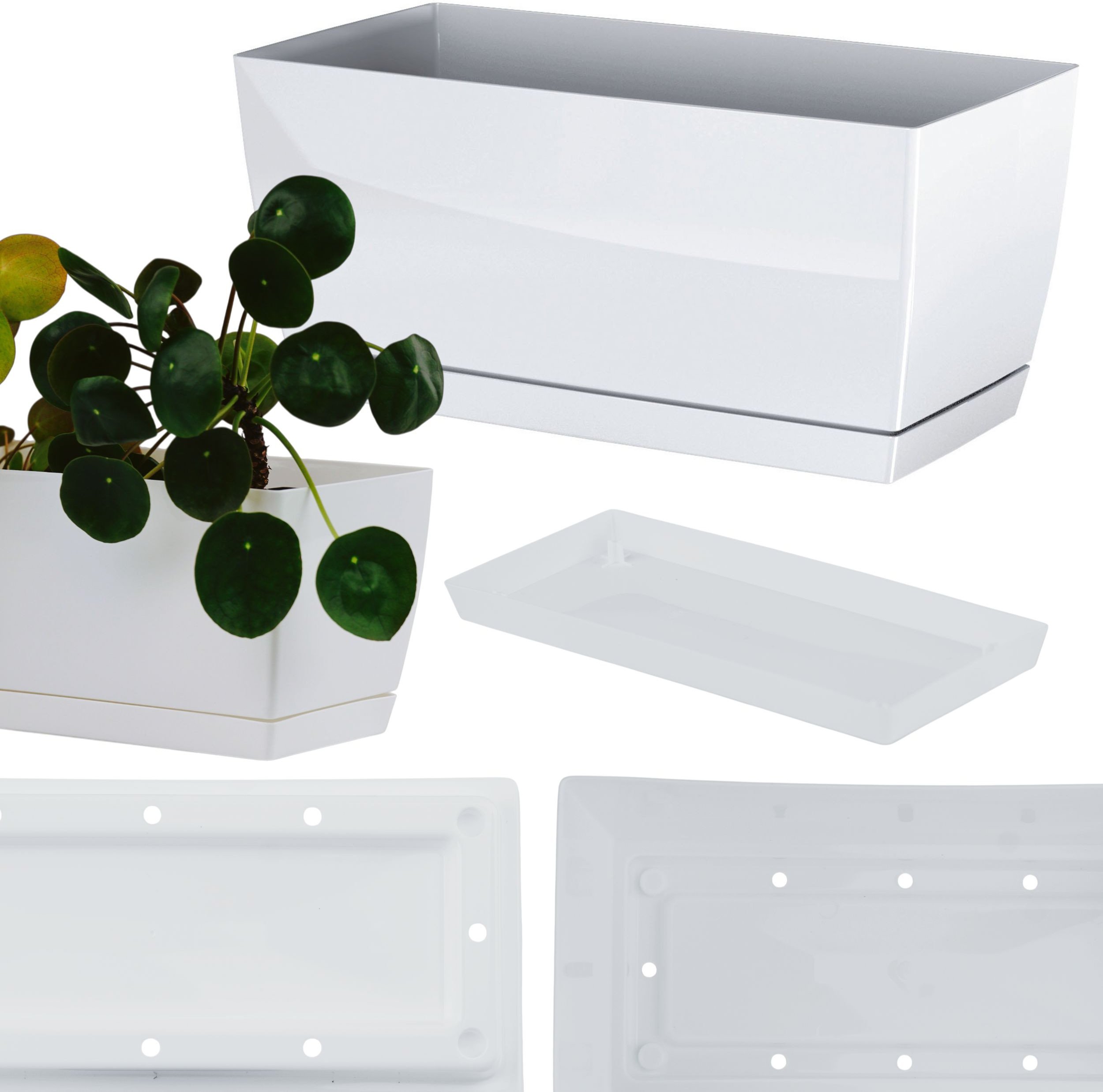 Doniczka niska prostokątna w połysku 24cm Donica + podstawka