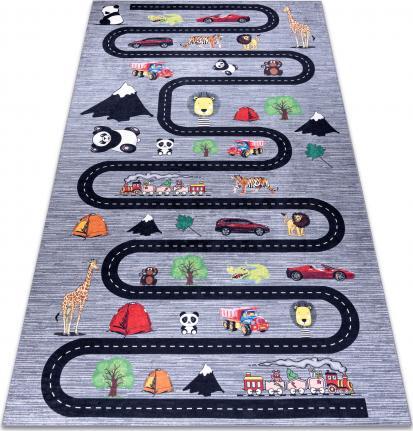 Dywany Łuszczów Dywan do prania BAMBINO 2092 Uliczki, samochody dla dzieci, antypoślizgowy - antracyt, 160x220 cm