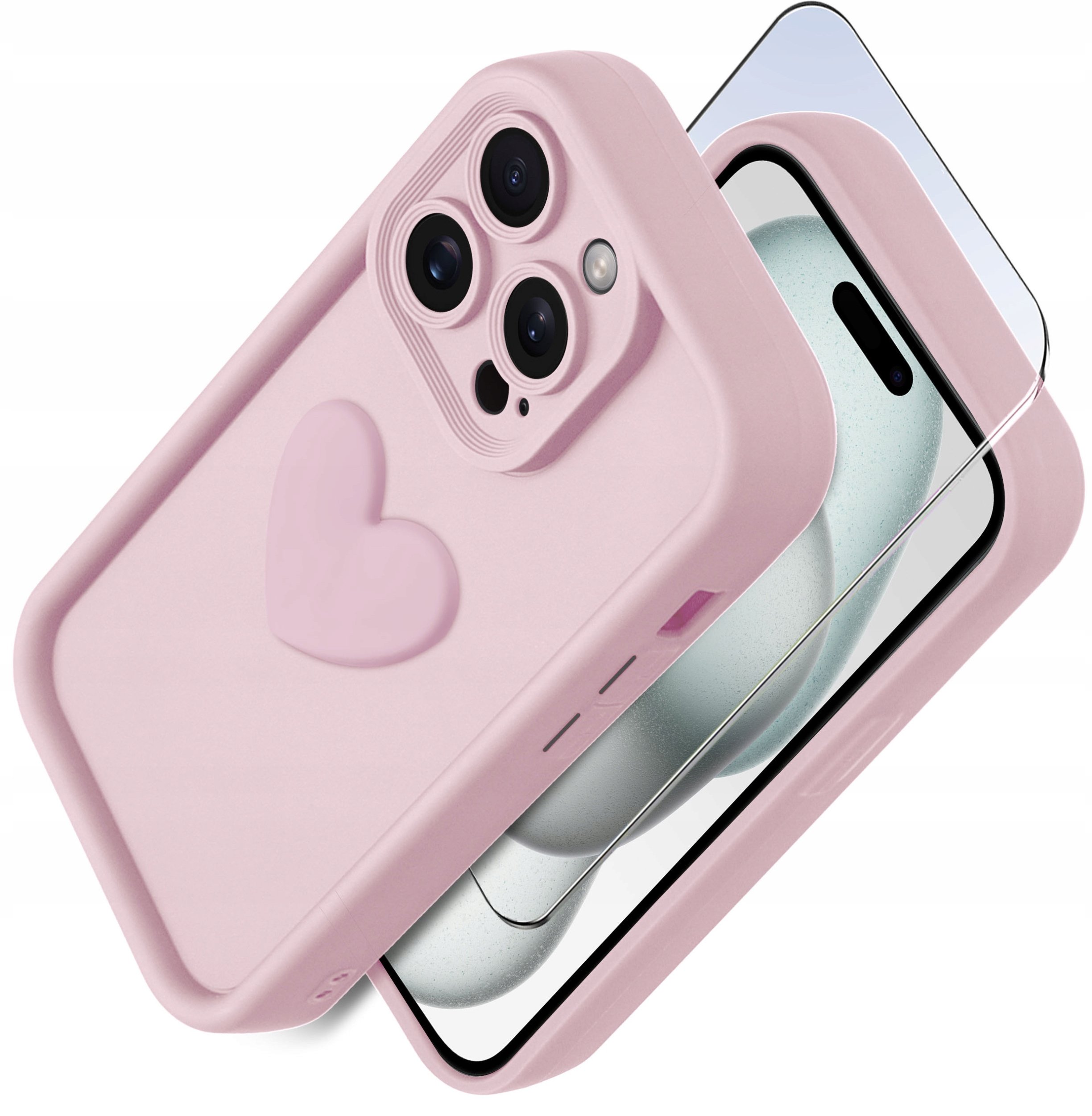 Etui do iPhone 14 Pro silikonowe MATOWE serce + Szkło ochronne na ekran 9H