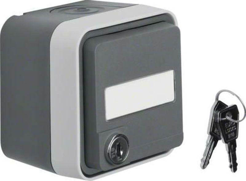 Hager Berker W.1 Gniazdo pojedyncze SCHUKO na klucz z p. opisowym rózne zamki kompletne IP55 szary 47393505