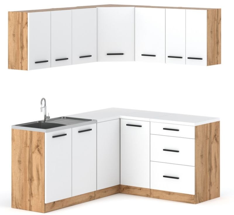 Kuchnia Nowoczesna Modułowa Z Blatem Narożna 3.2m Wotan Biały Mat Szary Mat