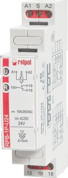 Relpol Przekaźnik bistabilny 1P 16A 24 VAC/DC RPB-1P-U24 864383