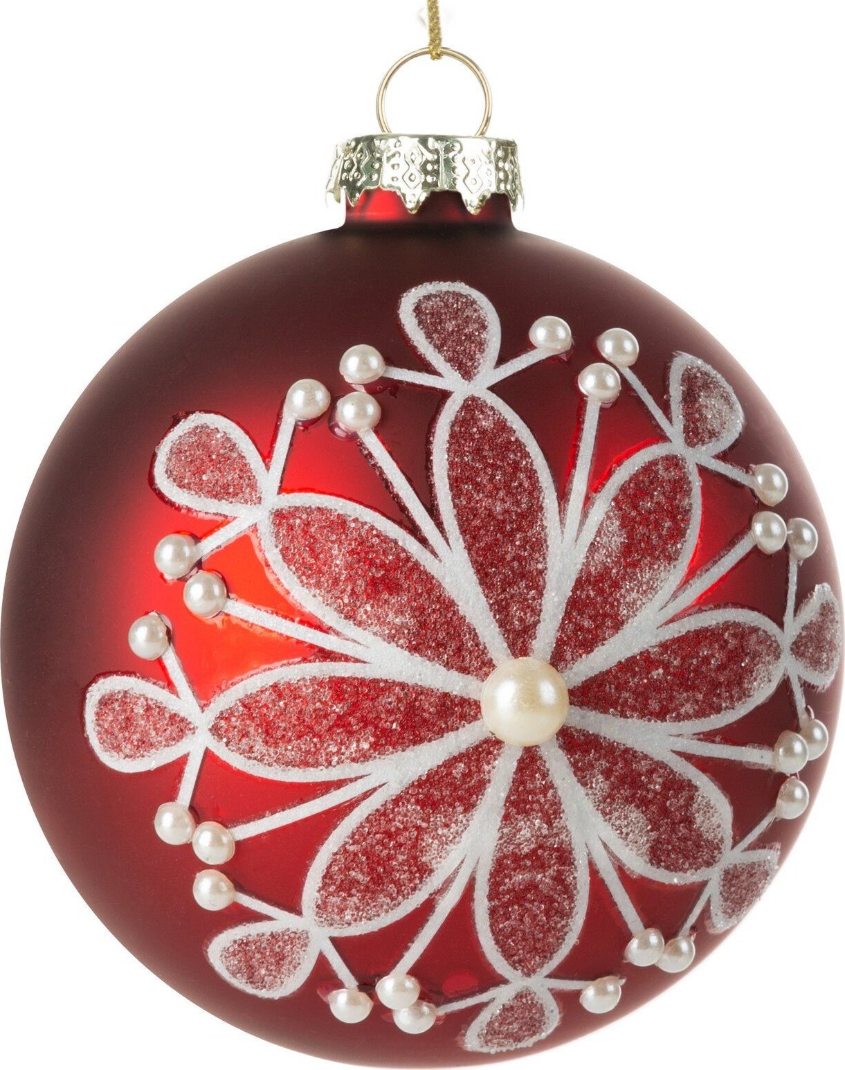 Bombka świąteczna szklana choinkowa BSZ140B 8cm czerwona + biała x4