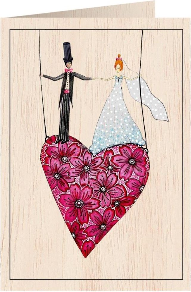 Cozywood Karnet drewniany C6 + koperta Ślub serce