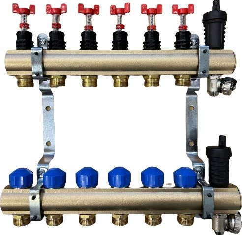Kisan Kisan rozdzielacz 1" do ogrzewań płaszczyznowych i grzejnikowych z wyjściem 3/4" o standardzie Eurokonus KRPTp 6 KRPTP06.20.12