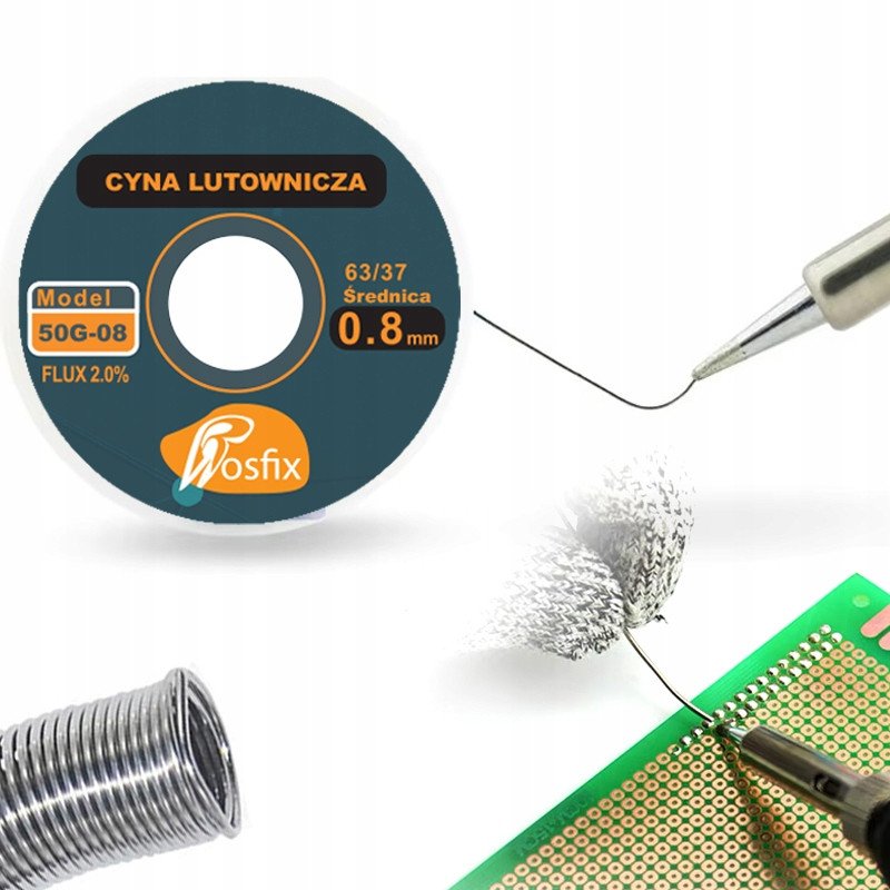 Cyna lutownicza Rosfix Sn63Pb37 0,8mm 50g 2% Flux w szpuli