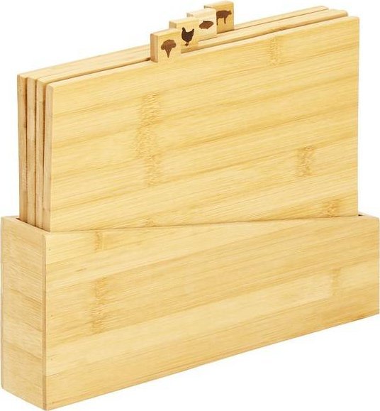 Deska do krojenia Springos z rączką bambusowa 4szt. ze stojakiem