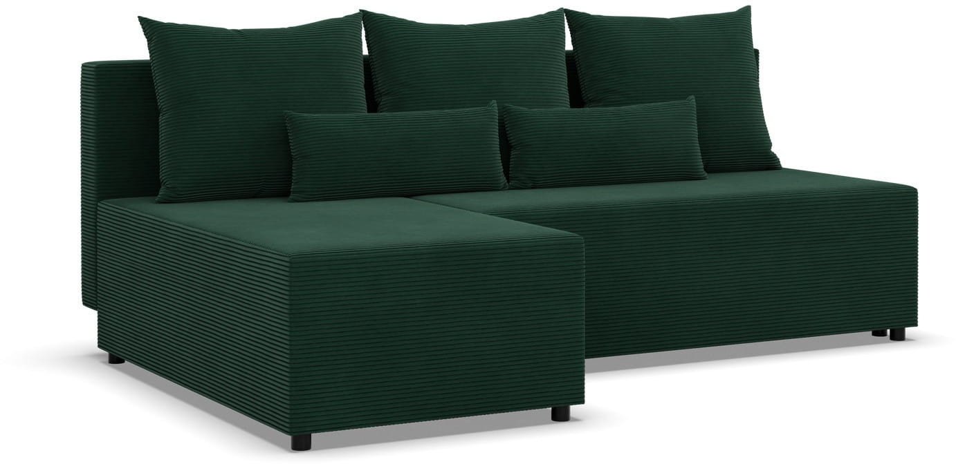 Narożnik z luźnymi poduszkami, Vista, sztruks, 201x137x92 cm, butelkowa zieleń