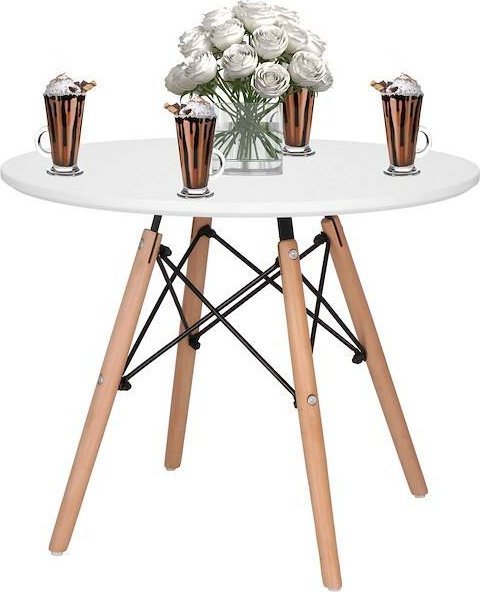 Springos Stolik kawowy okrągły śr. 60 cm do salonu, jadalni styl skandynawski biało-brązowy UNIWERSALNY