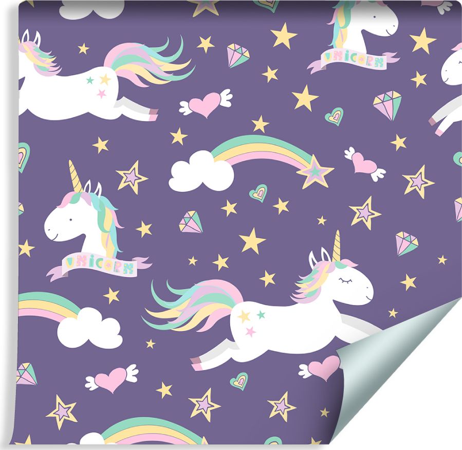 Muralo Tapeta Dla Dzieci - Jednorożce, Chmurki i Tęcze