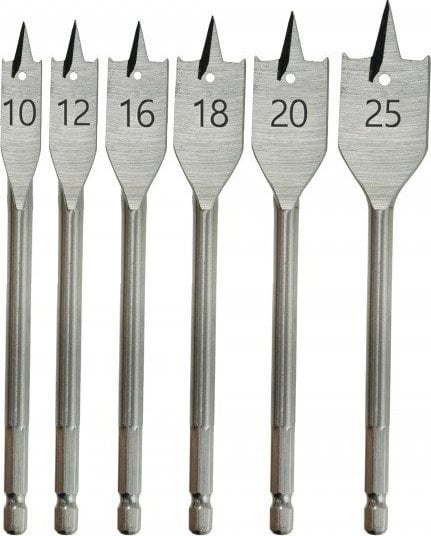 Wiertło Dedra Zestaw wierteł łopatkowych do drewna 6szt:10,12,16,18,20,25m