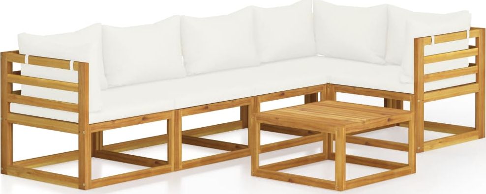 vidaXL 6-cz. zestaw wypoczynkowy do ogrodu, kremowe poduszki, akacja