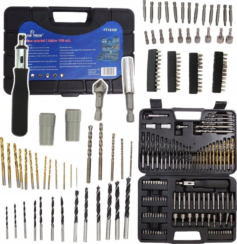 Wiertło Falon-Tech ZESTAW WIERTEŁ WIERTŁA DO METALU BETONU DREWNA +BITY 109 EL NASADKI NASADEK