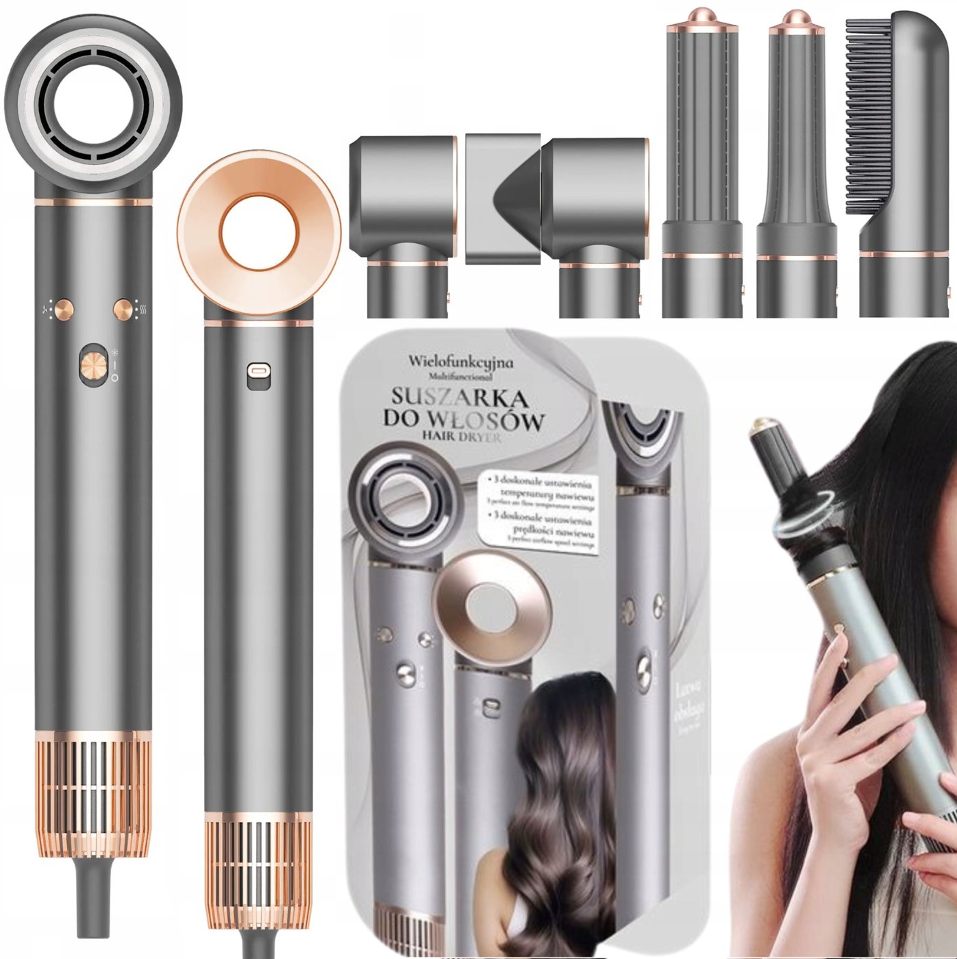 Suszarka do Włosów Loków Wygładzania z Jonizacją i Regulacją 5w1 1300W