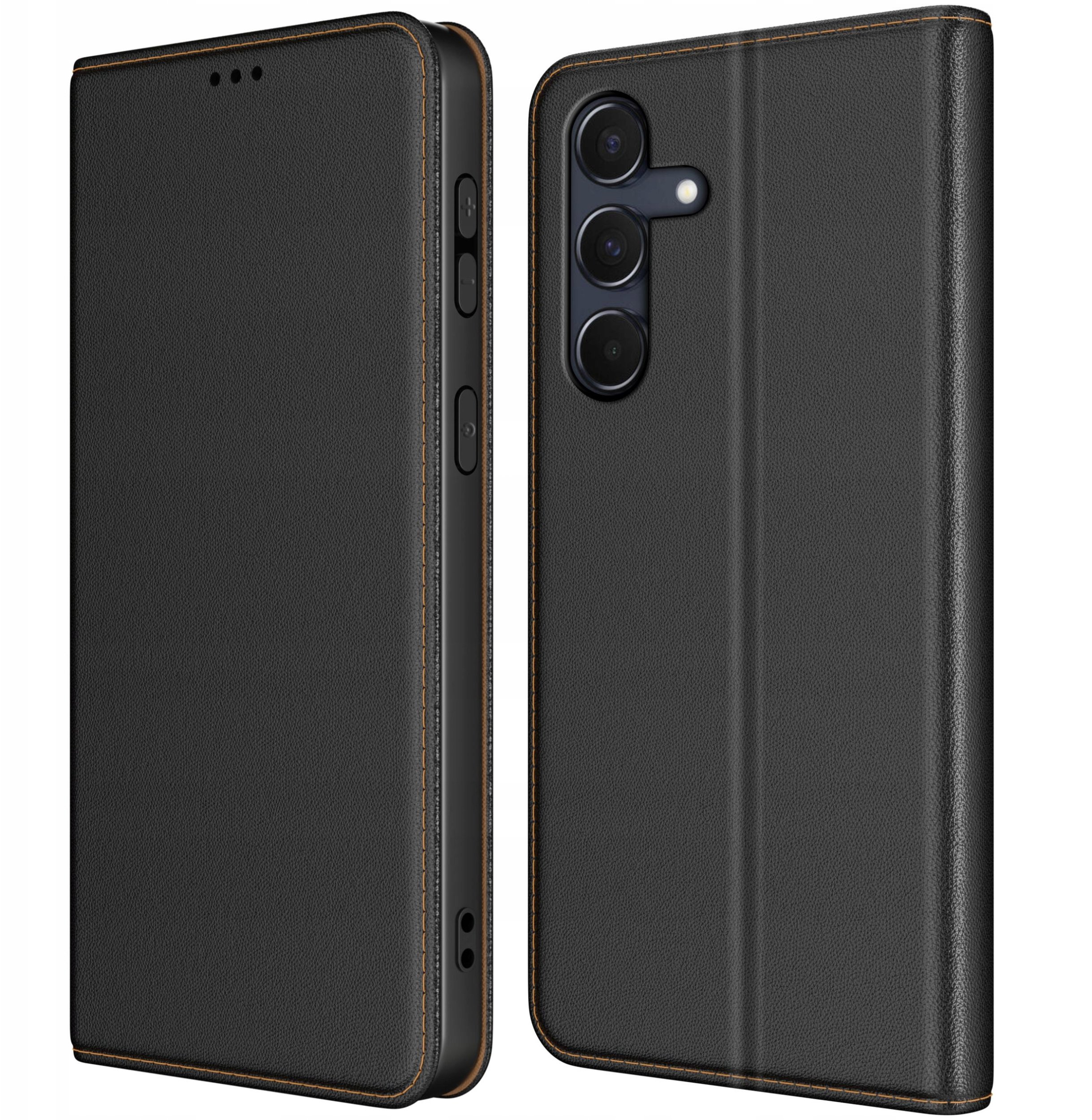 Etui do Samsung S25 FE SKÓRZANE CZARNE ZAMYKANE MAGNETYCZNE + SZKŁO