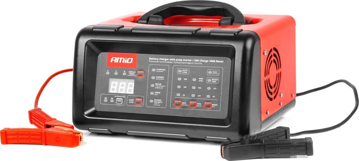 AMiO Prostownik cyfrowy z funkcją rozruchu booster jump starter 20a 6v 12v amio-04057