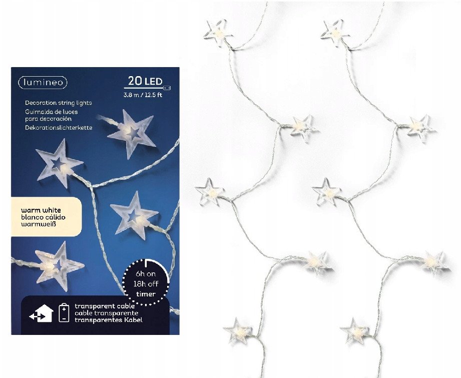 Lampki choinkowe gwiazda na baterie 20LED 380 cm